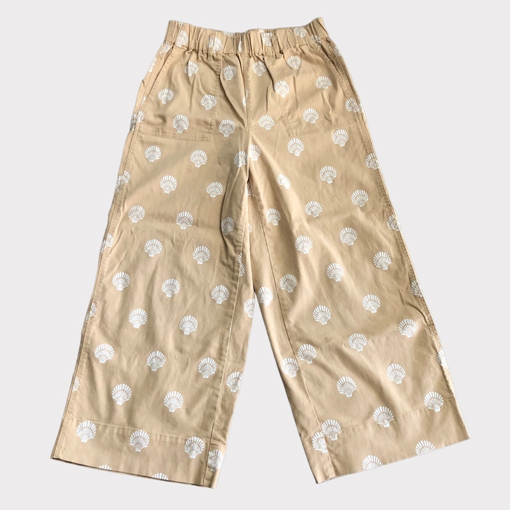 J Crew Wide Leg Elastic Waist Pull On Pants Seashell Print Size Medium M